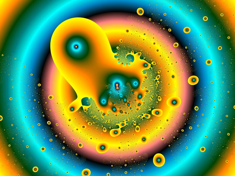 Fractal Spiral Pattern — Yellow, Vibrant, Digital Art