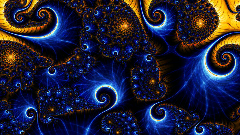 Fractal Spiral Patterns — Blue, Dramatic, Digital Art, Spirals, Light Beams