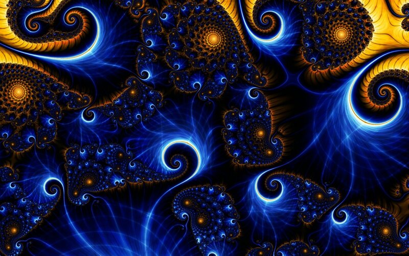 Fractal Spiral Patterns — Blue, Dramatic
