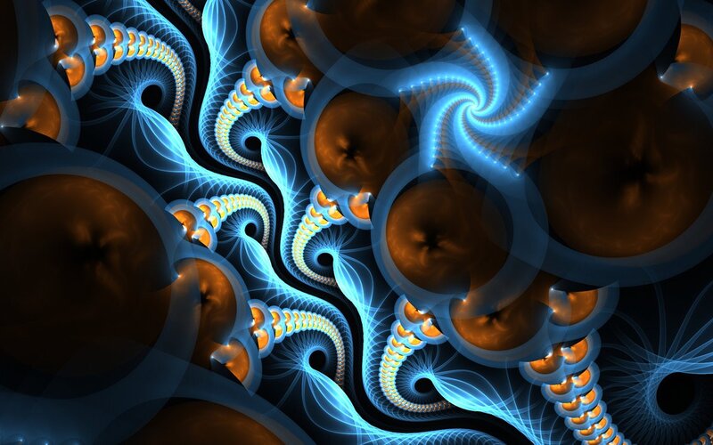 Fractal Spiral Patterns — Blue, Hypnotic, Digital Art, Spirals, Circles, Light Trails