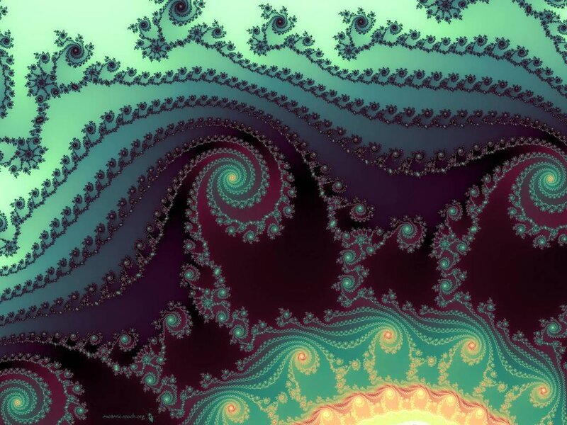 Fractal Spiral Patterns — Green, Hypnotic, Digital Art, Spirals, Waves, Color Gradients, Purple