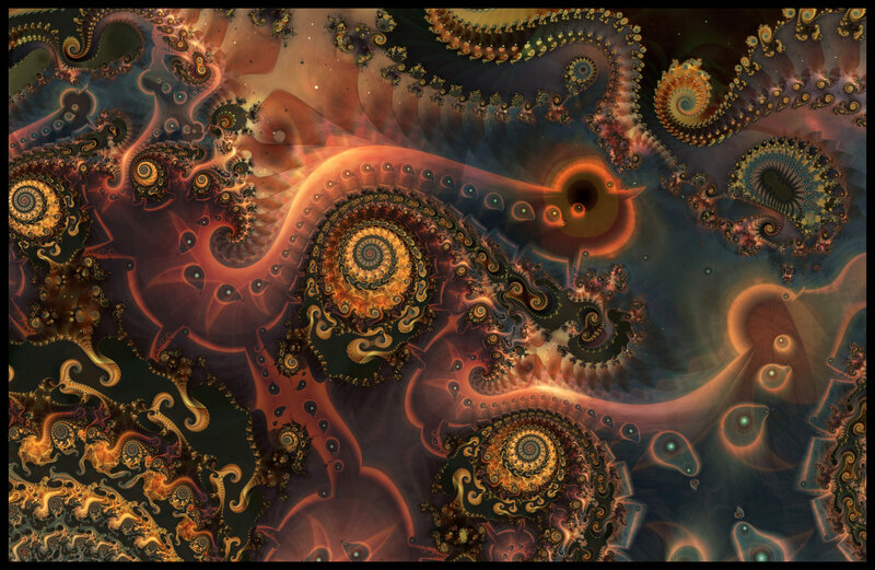Fractal Spiral Patterns — Orange, Hypnotic, Digital Art