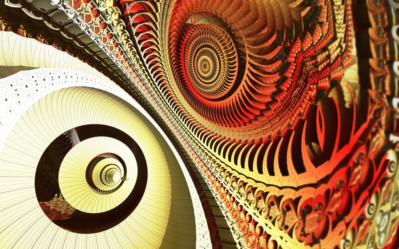 Fractal Spiral Patterns — Red, Dramatic, Digital Art, Spirals