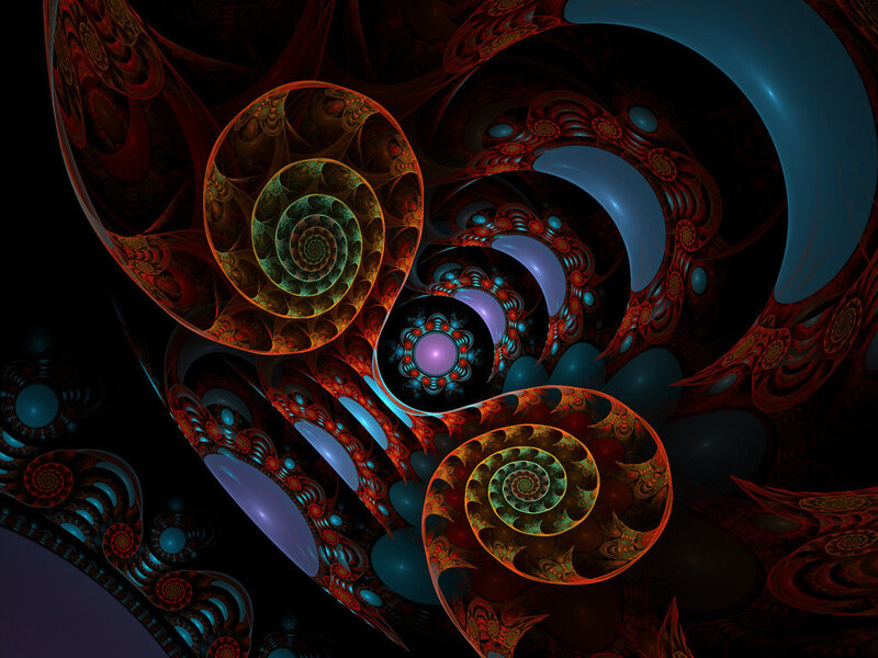 Fractal Spiral Patterns — Red, Hypnotic, Digital Art, Spirals