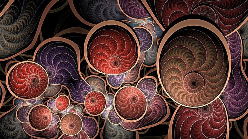 Fractal Spiral Patterns — Red, Hypnotic