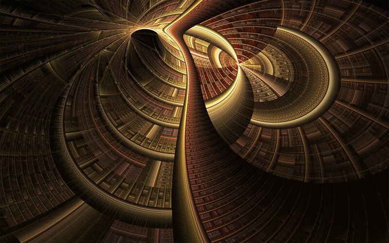 Fractal Spiral Tunnel — Brown, Dramatic, Digital Art