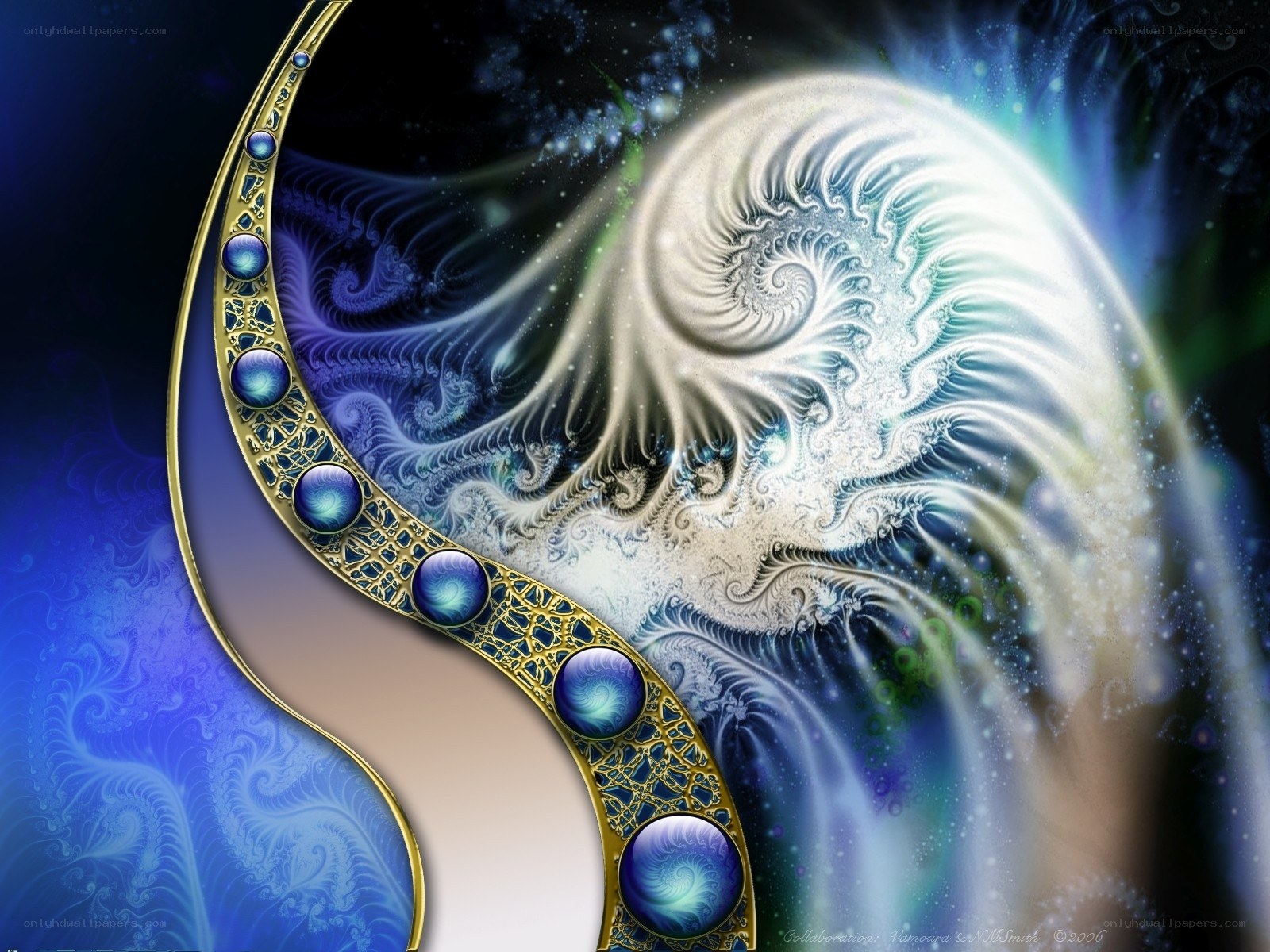 Fractal spiral with gemstones