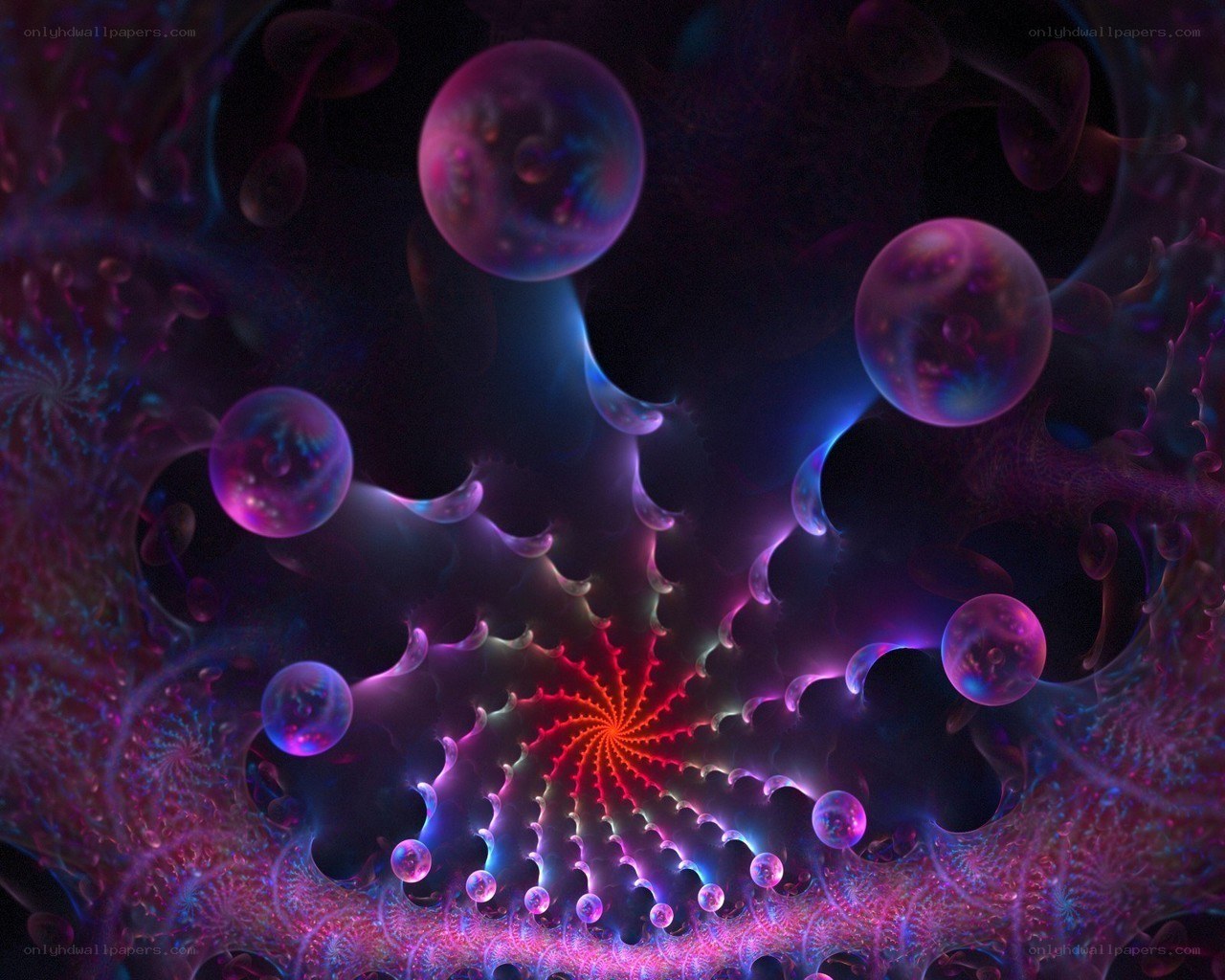 fractal spiral with glowing orbs