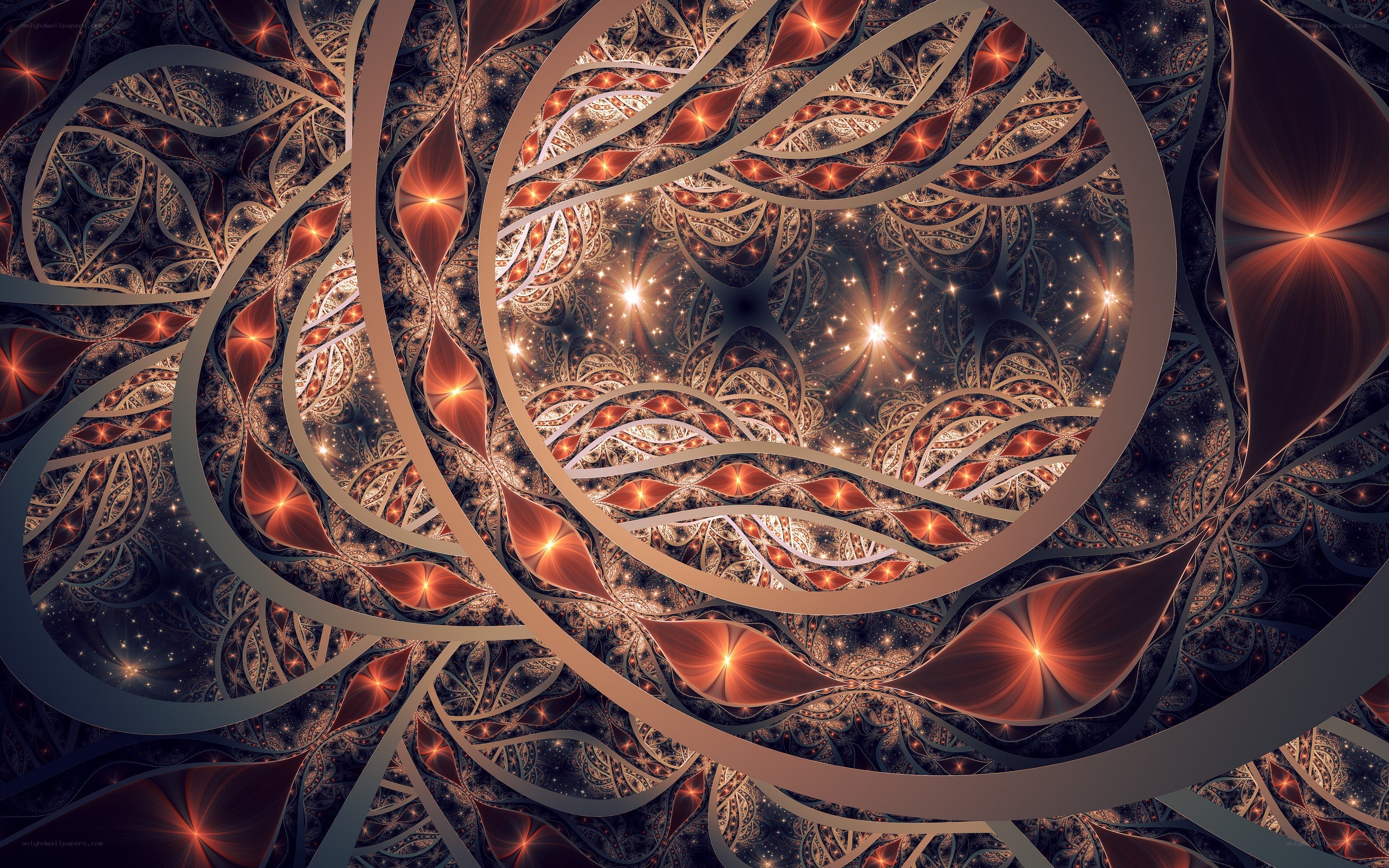 Fractal spiral with glowing stars