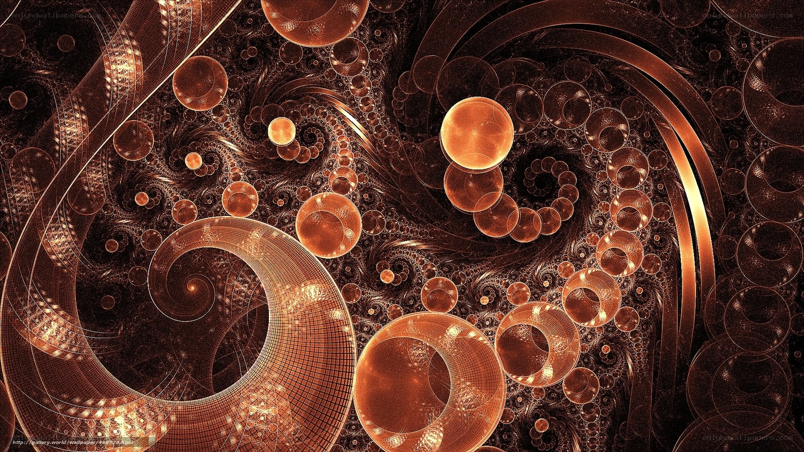 Fractal spiral with golden orbs