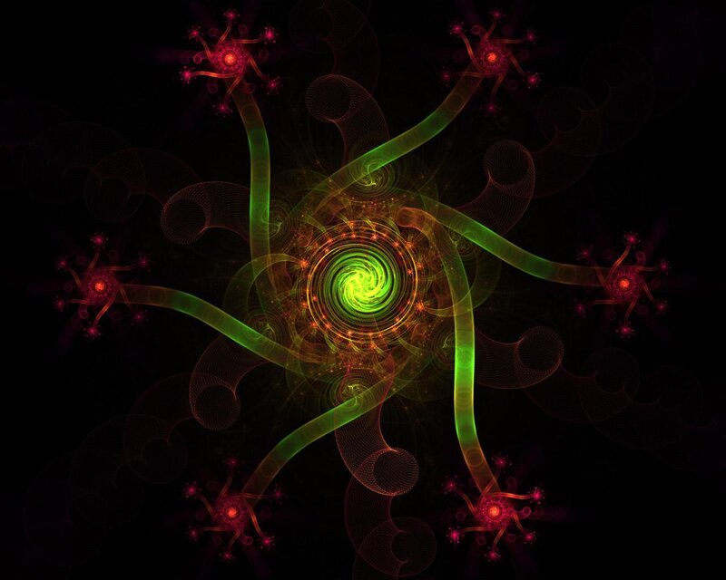 fractal spiral with green and red patterns