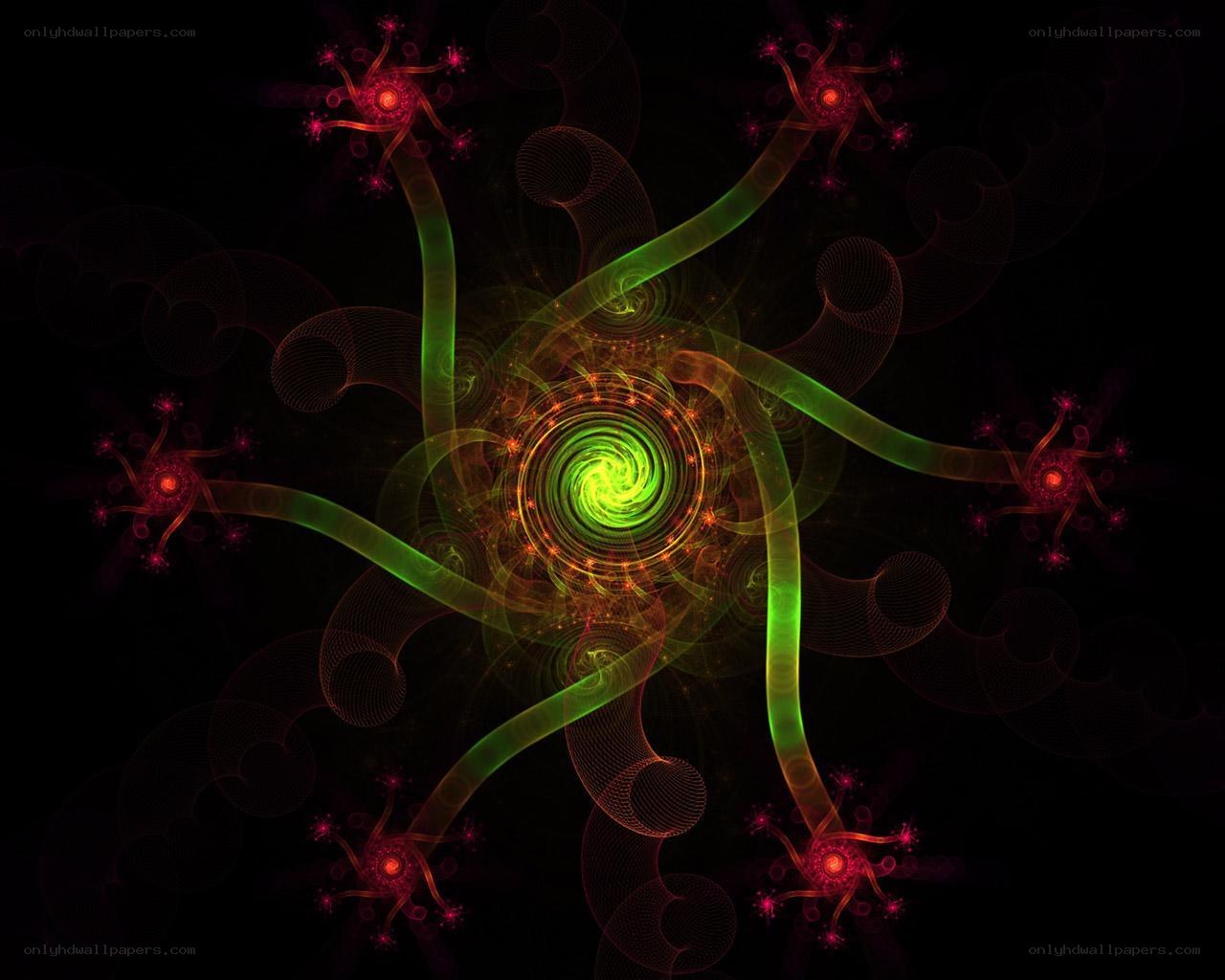 fractal spiral with green and red patterns