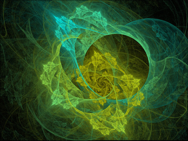 fractal spiral with green and yellow hues