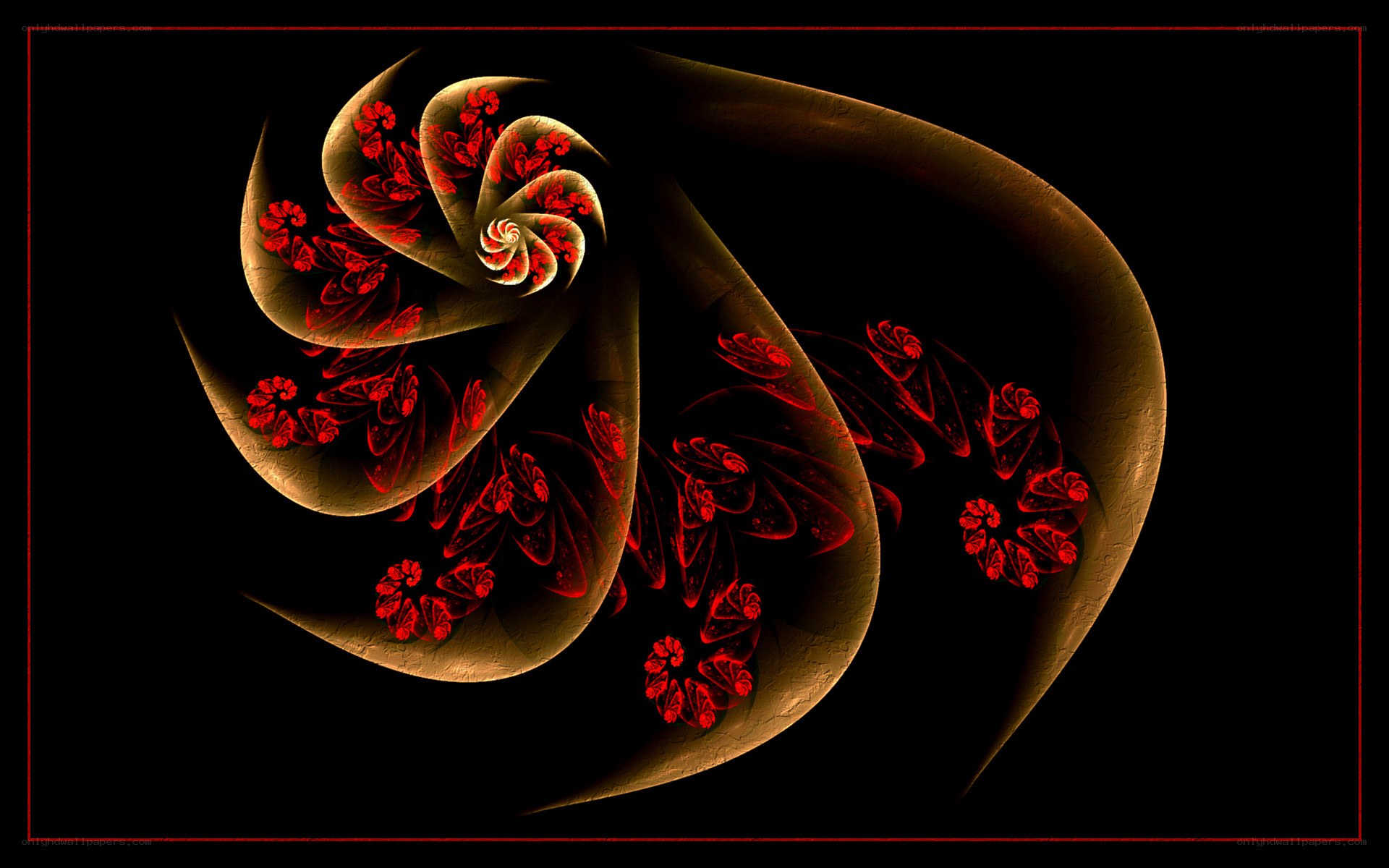 Fractal spiral with red flowers