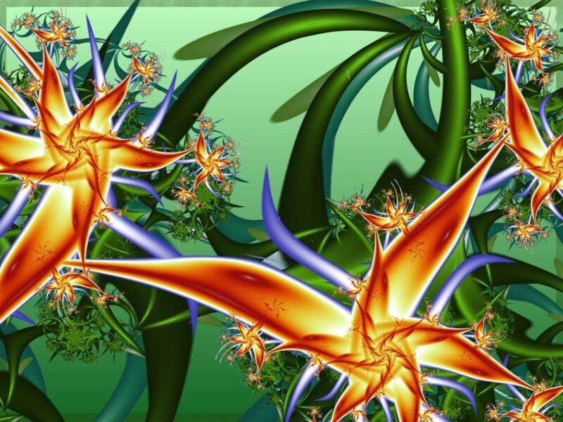 Fractal Star Flowers — Green, Vibrant