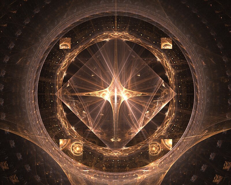 fractal star in golden tunnel