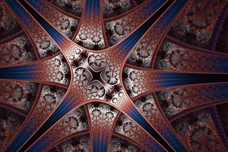 Fractal Star Pattern — Blue, Complex, Digital Art