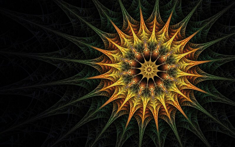 Fractal Star Pattern — Yellow, Dramatic, Digital Art