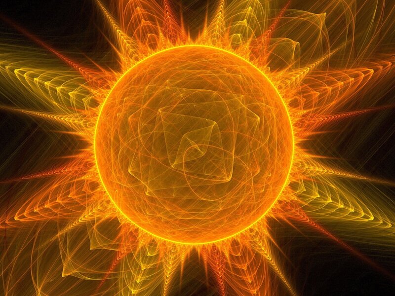 Fractal Sun Design — Orange, Dramatic, Digital Art, Flares