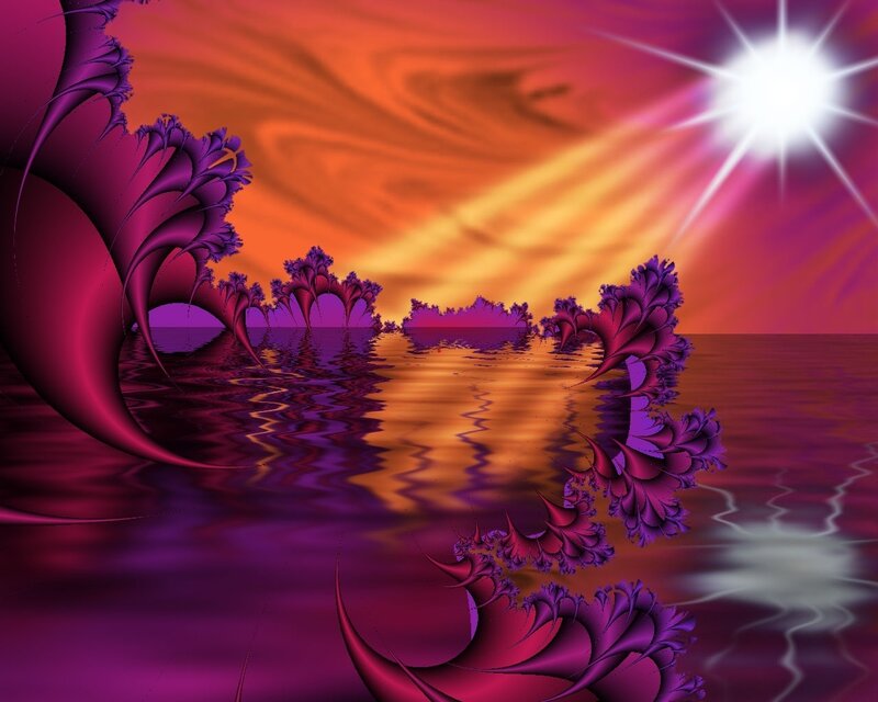 fractal sunset over water