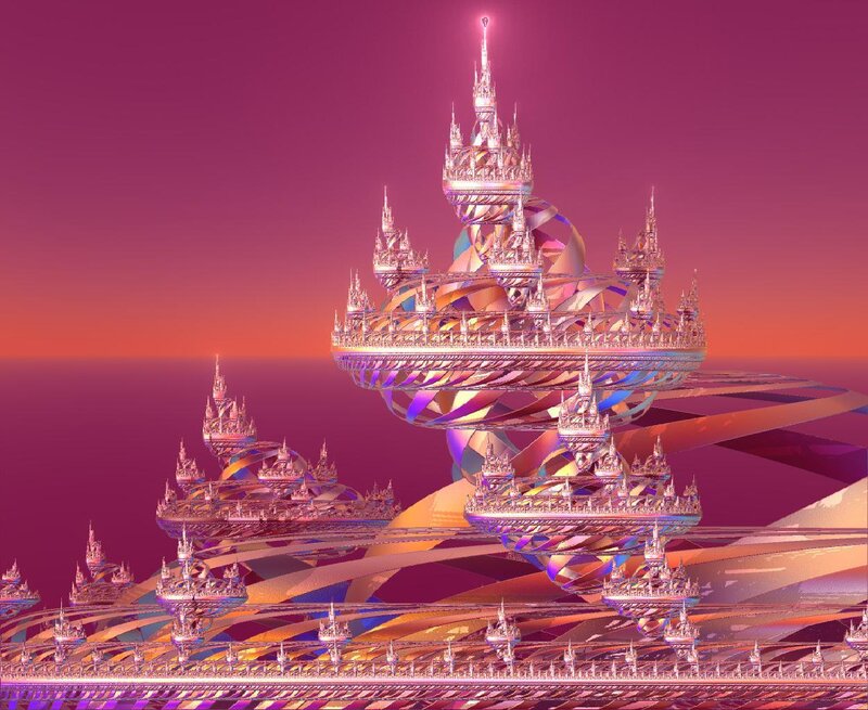 Fractal temple in purple sky