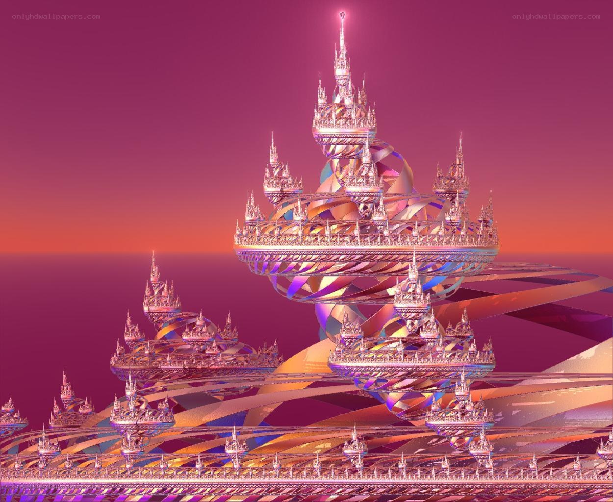 Fractal temple in purple sky