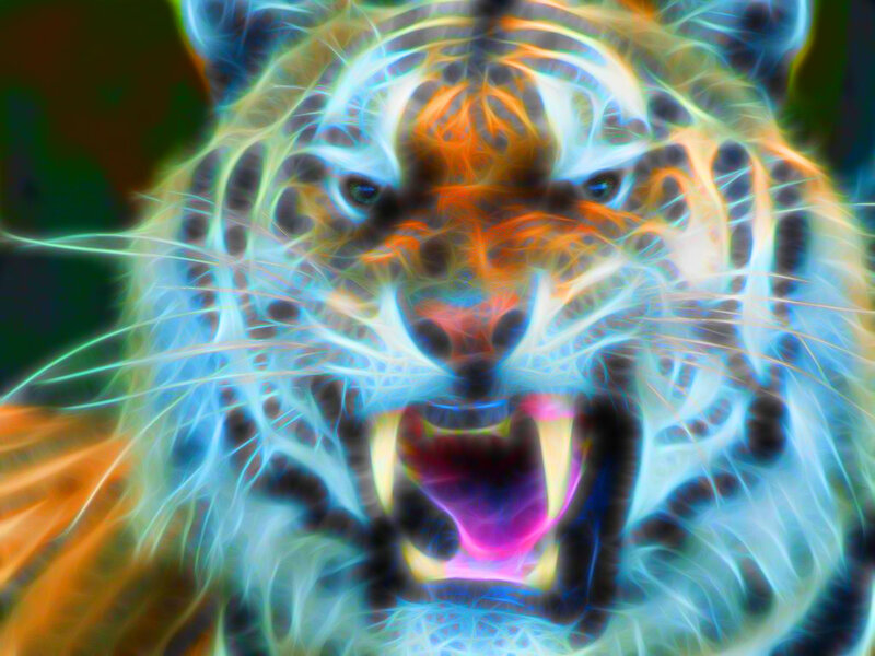fractal tiger with glowing stripes