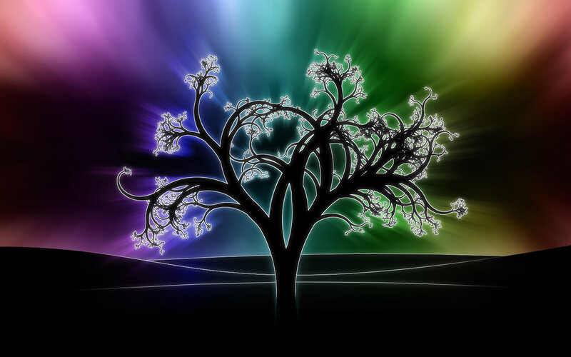 fractal tree with rainbow background