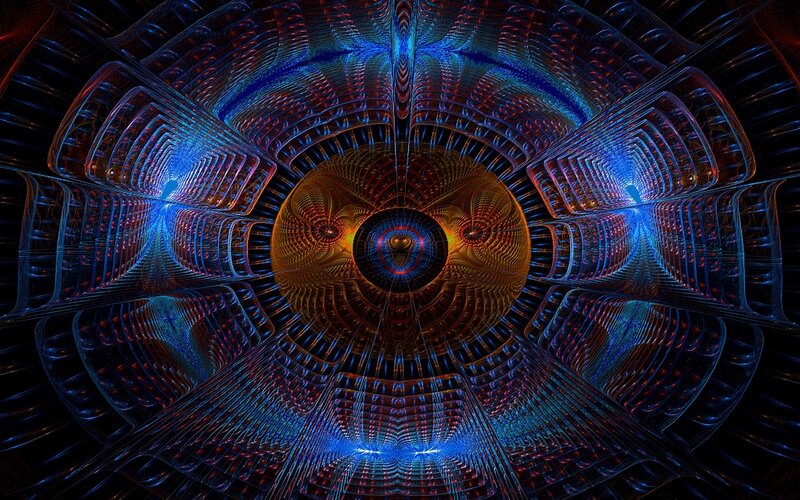 Fractal Tunnel Pattern — Blue, Hypnotic, Digital Art, Light, Circles