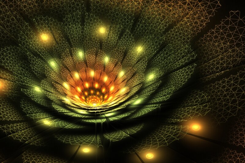 Fractal Tunnel Structure — Green, Dramatic, Digital Art