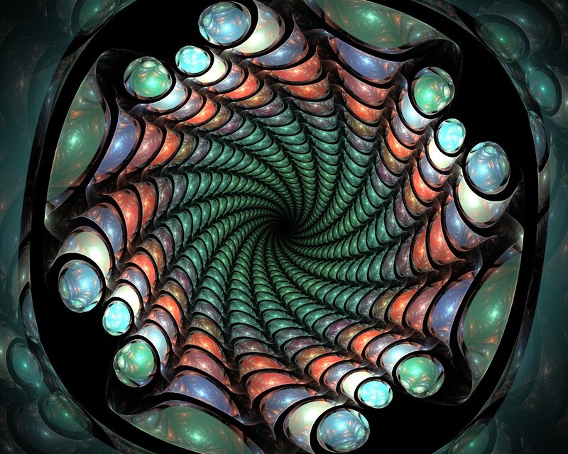 Fractal Tunnel Structure — Green, Hypnotic, Digital Art, Spheres
