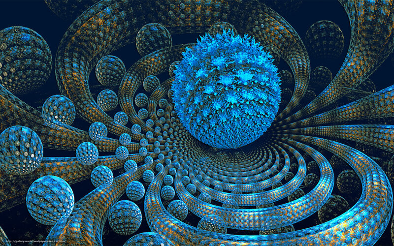 Fractal tunnel with blue spheres