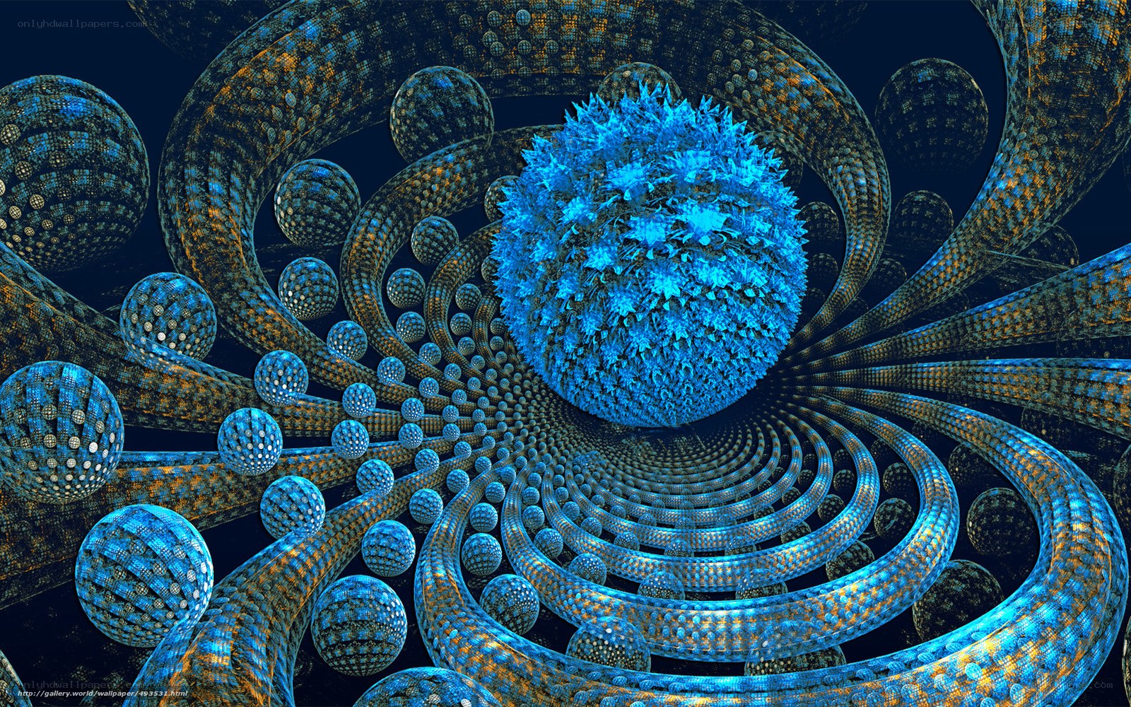 Fractal tunnel with blue spheres