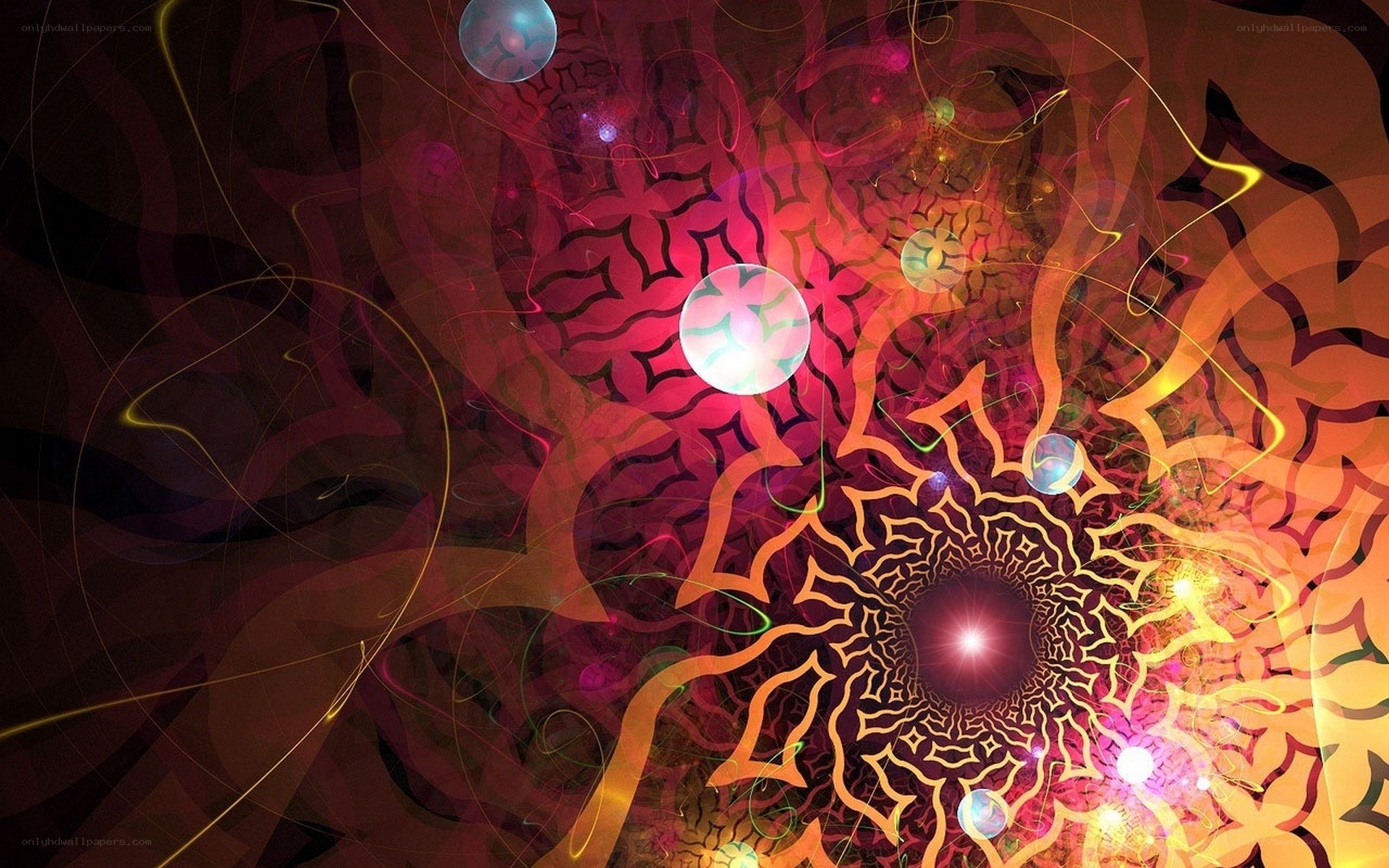 fractal tunnel with glowing orbs