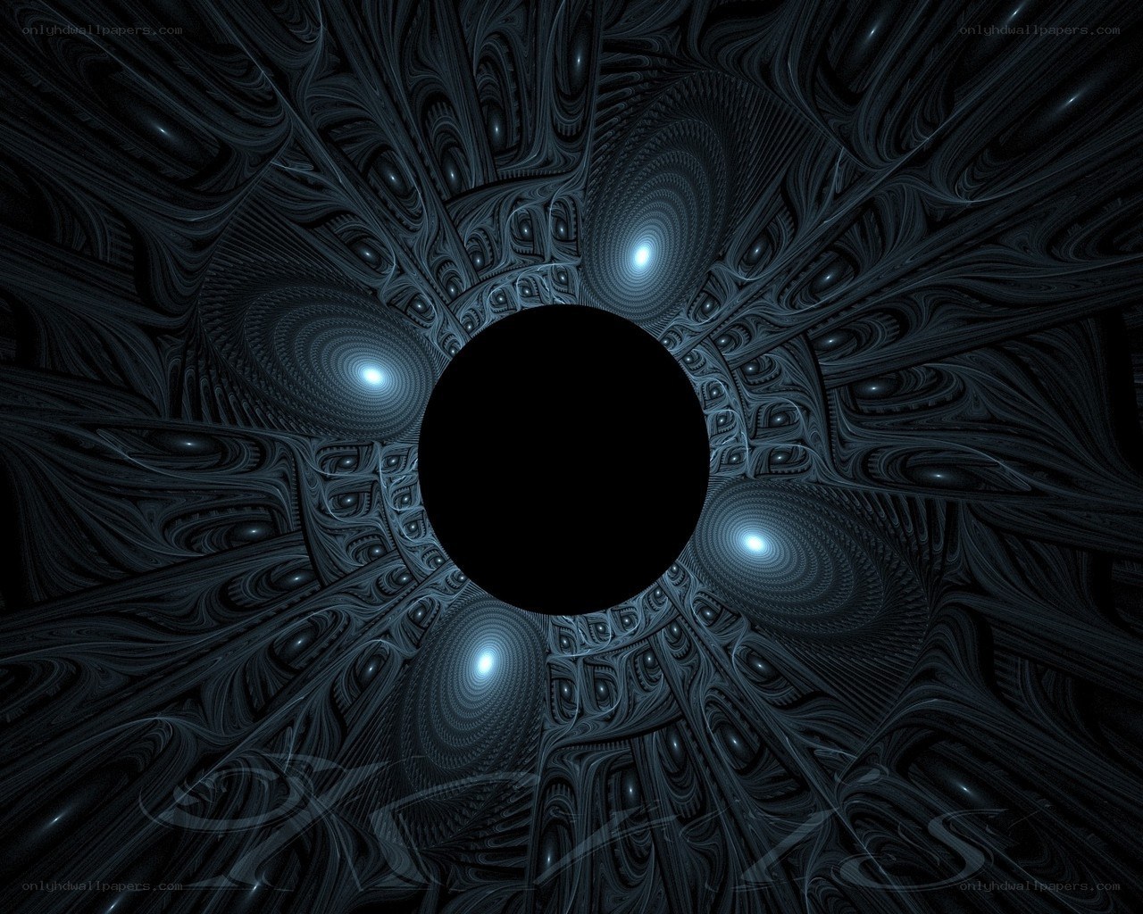 fractal tunnel with glowing orbs