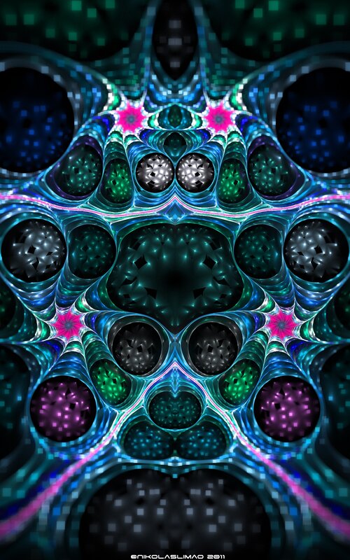 Fractal tunnel with glowing orbs