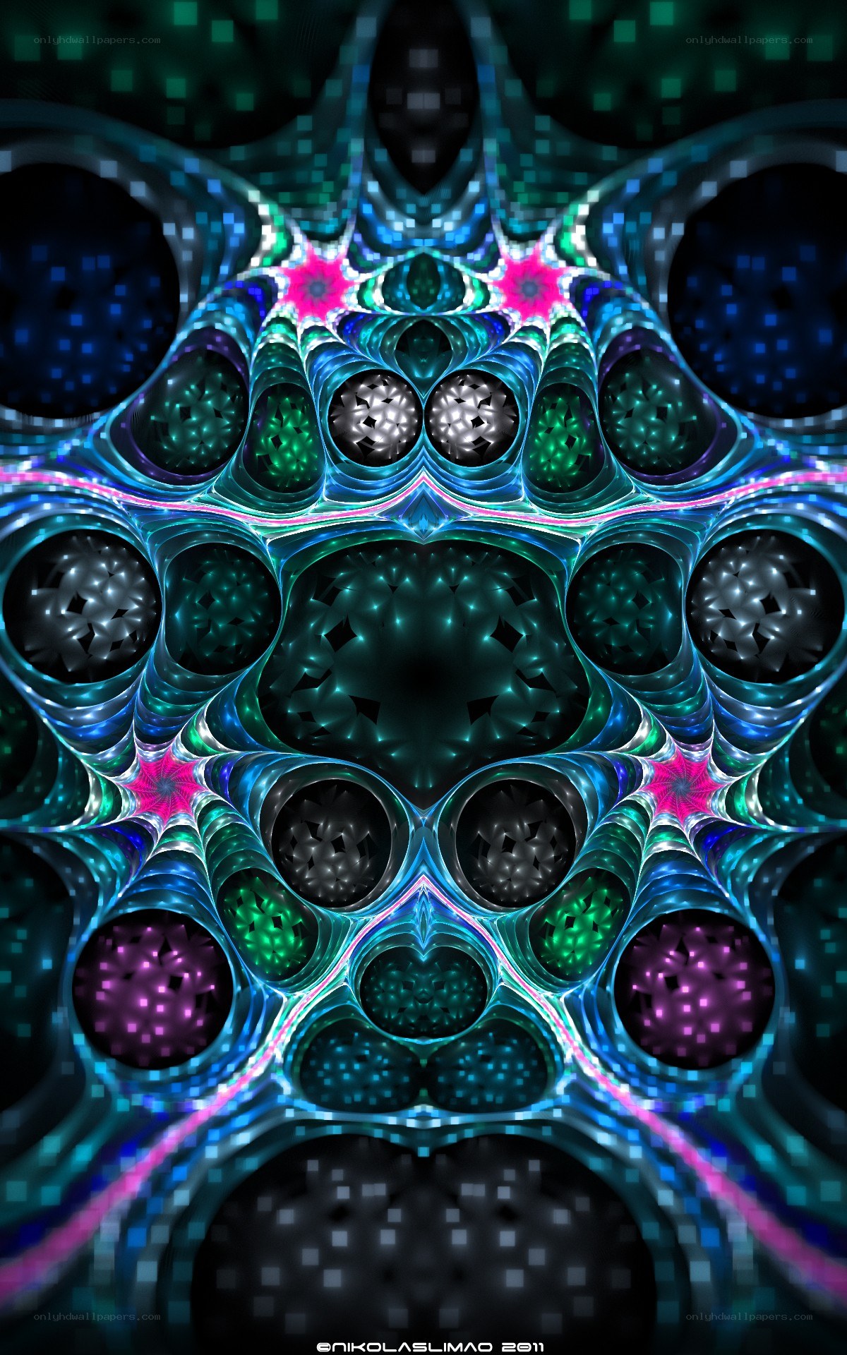 Fractal tunnel with glowing orbs