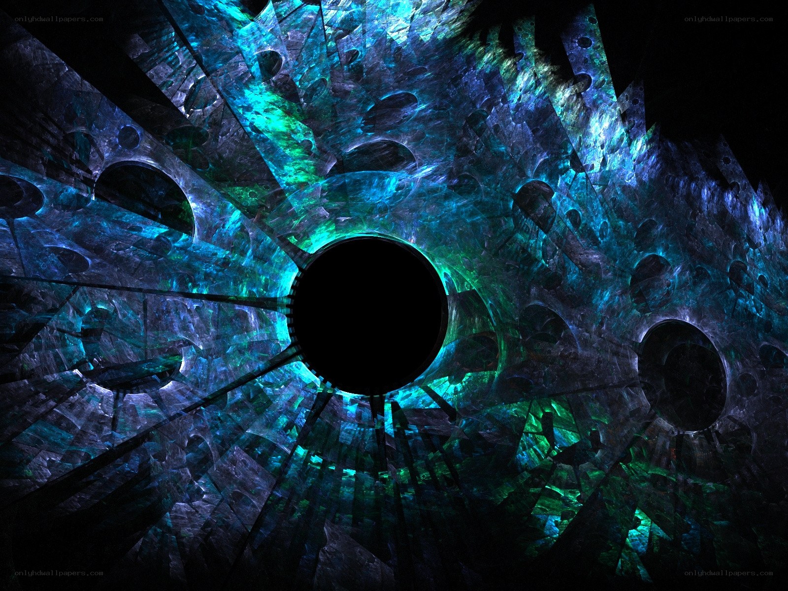 fractal tunnel with glowing rings