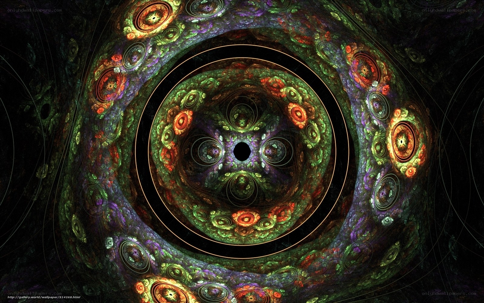 Fractal tunnel with glowing rings