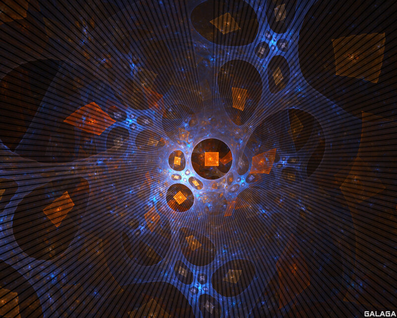 Fractal tunnel with glowing shapes