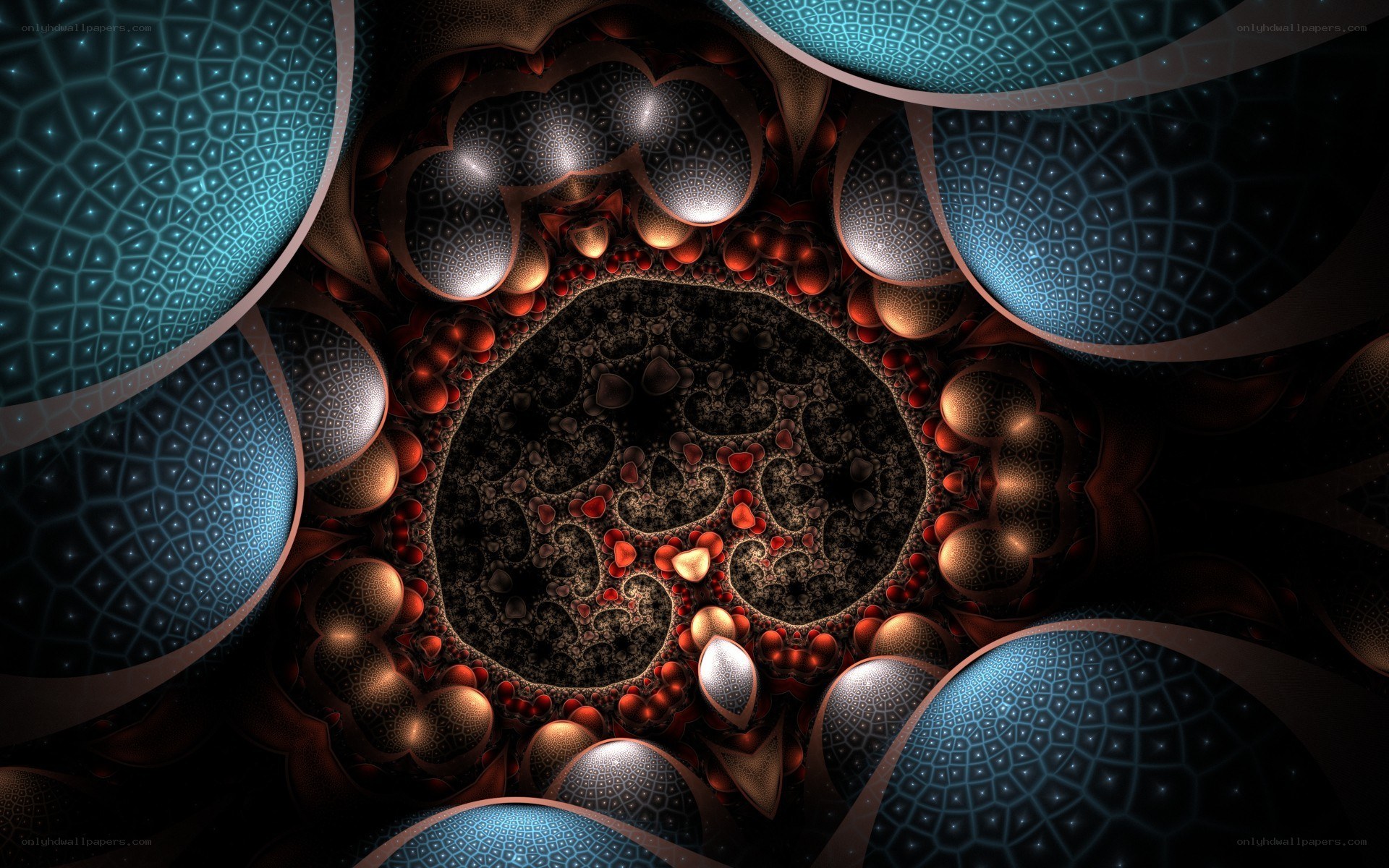 fractal tunnel with glowing spheres