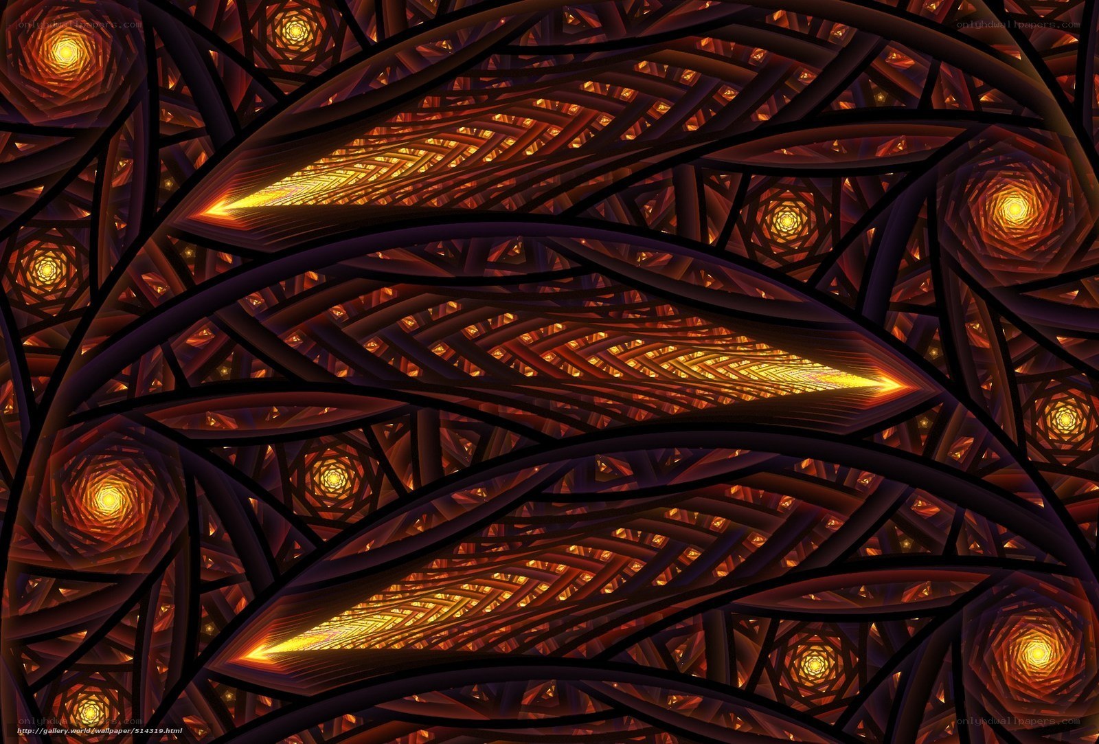 Fractal tunnel with glowing spirals