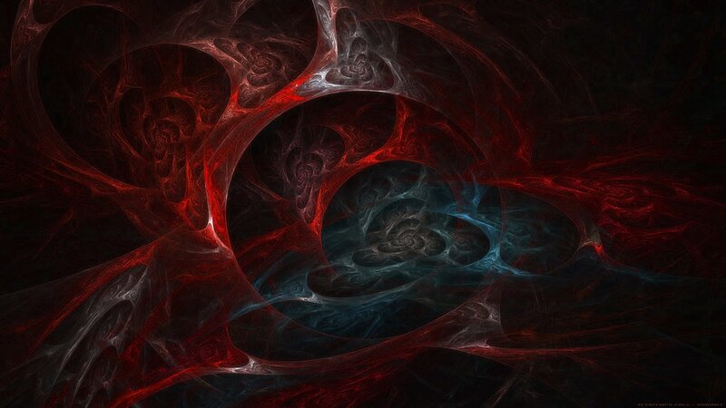 Fractal tunnel with red and blue hues