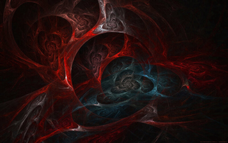 Fractal tunnel with red and blue hues