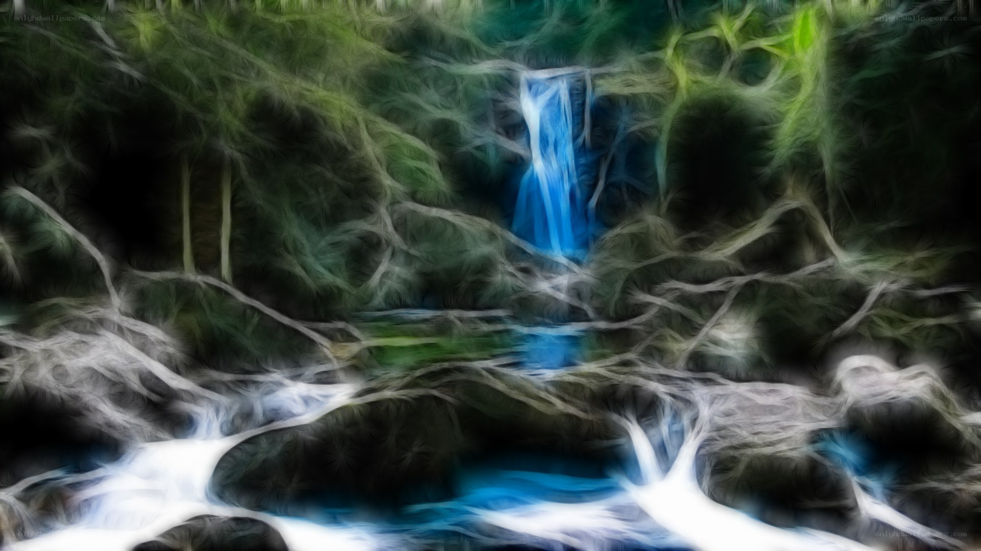 Fractal waterfall in forest