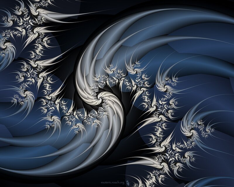 Fractal Wave Patterns — Blue, Dramatic, Digital Art