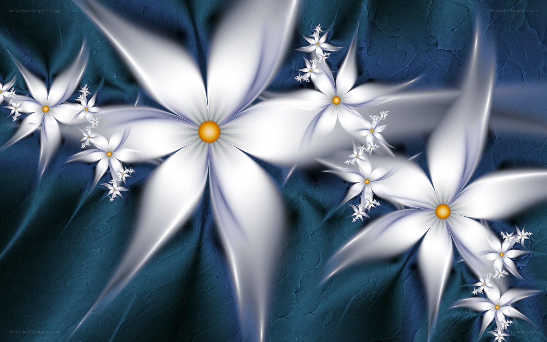 Fractal white flowers on blue