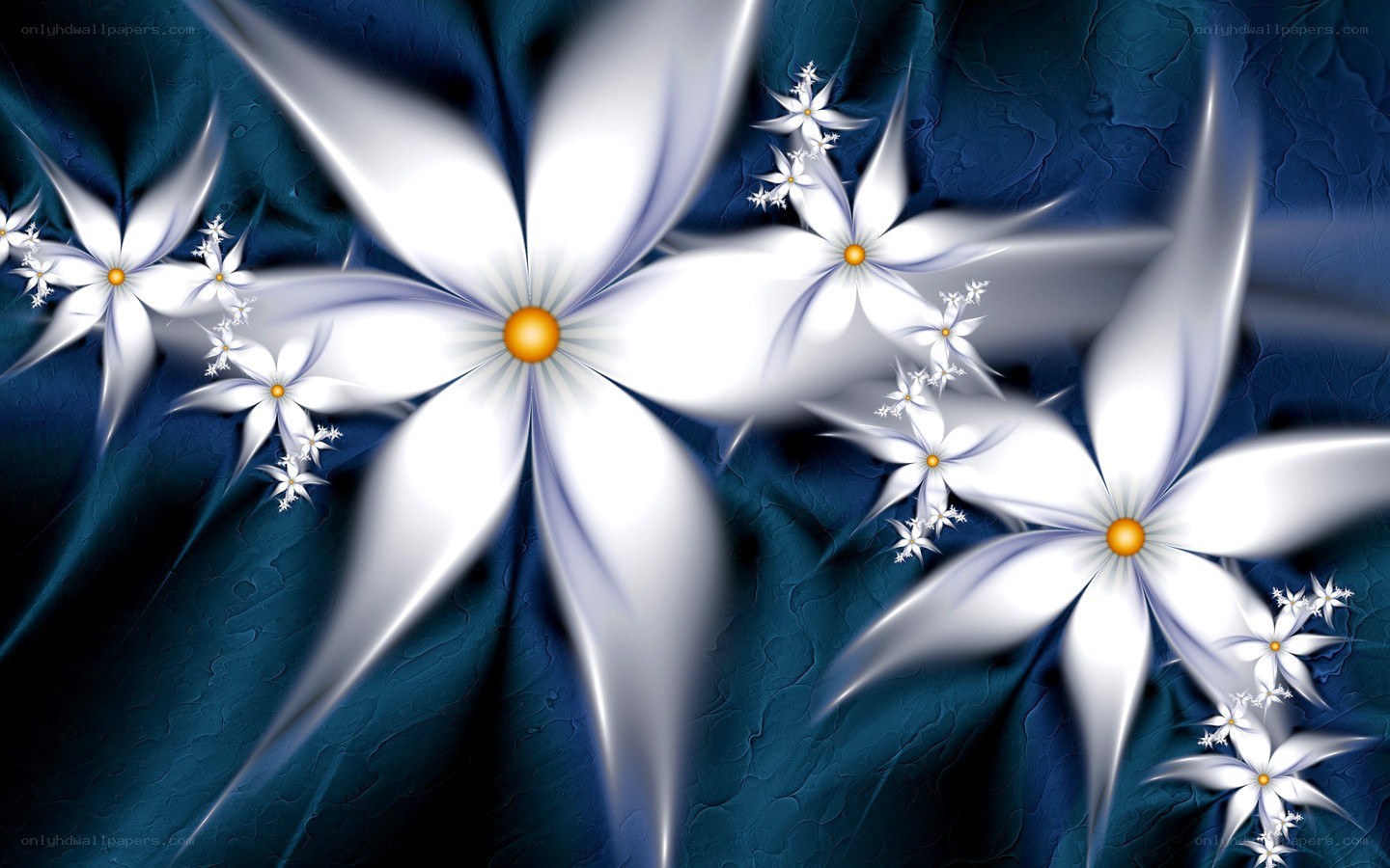 Fractal white flowers on blue