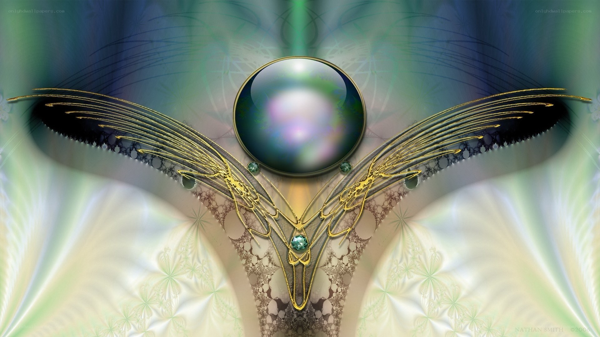 Fractal wings with gemstone