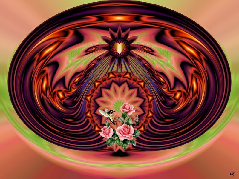 Fractal with Flowers and Bird